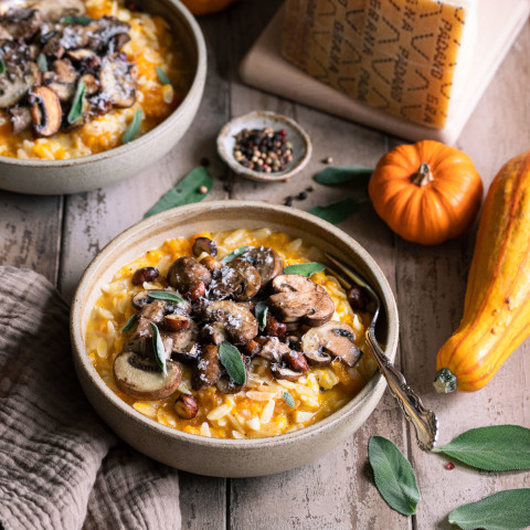 Orzo à la courge, champignons et grana padano